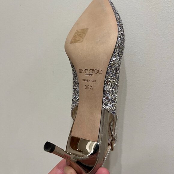 Jimmy Choo Erin 60 Glitter Platinum Pumps - Picture 7 of 8